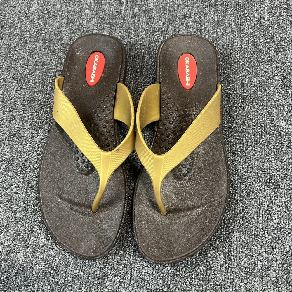 Okabashi Comfort Flip Flop Sandals Size‎ M Brown Gold Made in USA Beach Summer